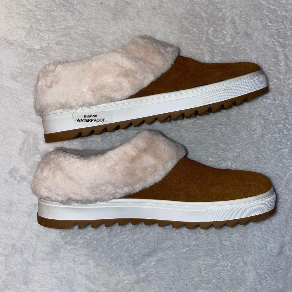 Blondo waterproof camel suede ankle shoe slipper faux fur size 8M - Picture 6 of 8